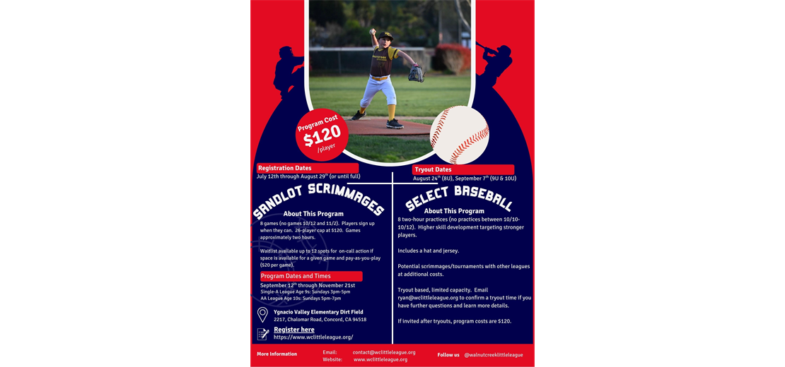 Fall Baseball:  Sandlot Scrimmages & Select Baseball (A & AA Divisions)